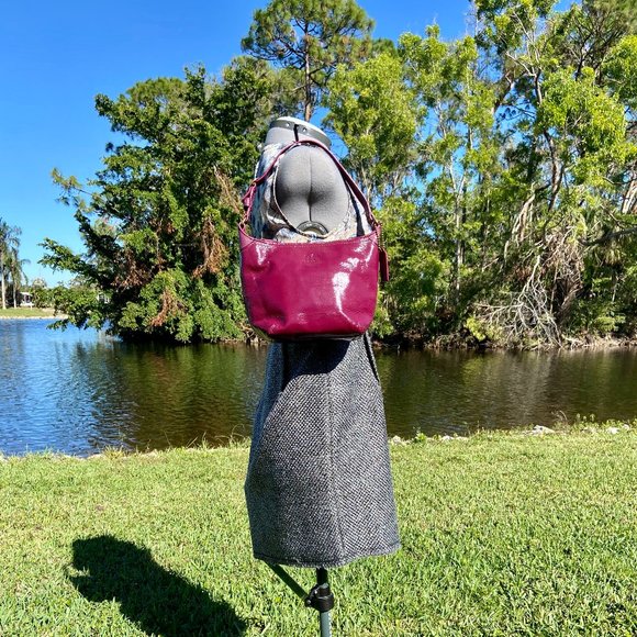 COACH Plum Patent Crinkled Leather Bleecker Hobo Small Y2K Top Handle Bag 41561 - Picture 2 of 16